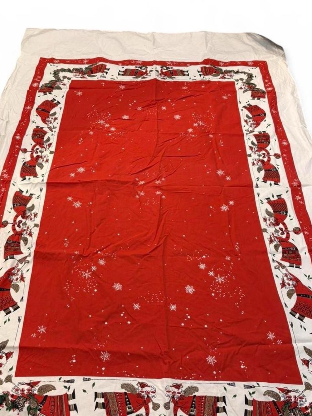 Vintage Holiday Tablecloth - Red Santa Border